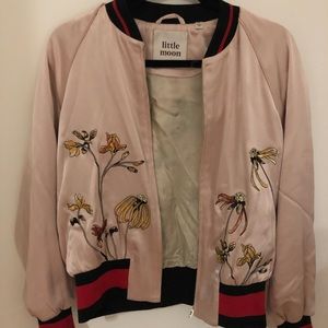 Pink bomber with embroidered floral detail, s